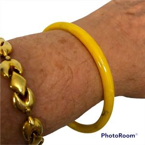 Vintage Yellow Brown Marled Wave Fused Glass Bangle Bracelet